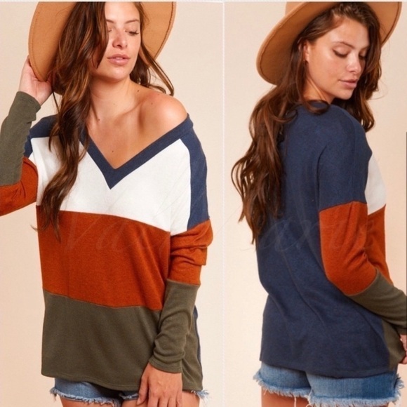 NEW Haptics by Holly Harper color block long sleeve v-neck sweater - Picture 1 of 3